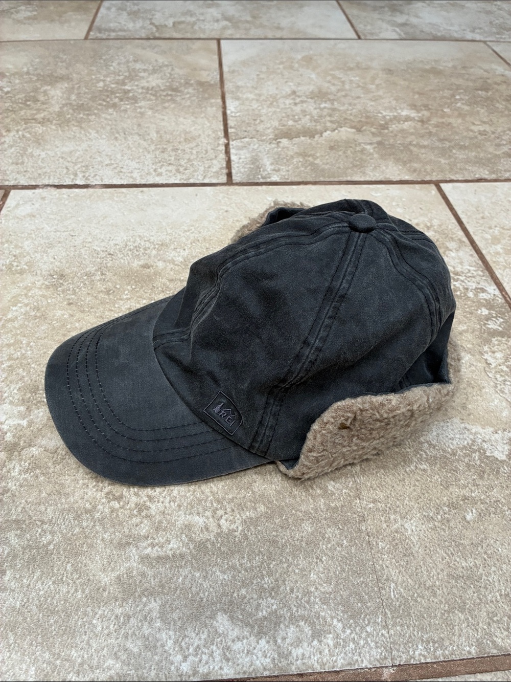 REI Black Men's Cap with Brown Faux-Fur Earflaps